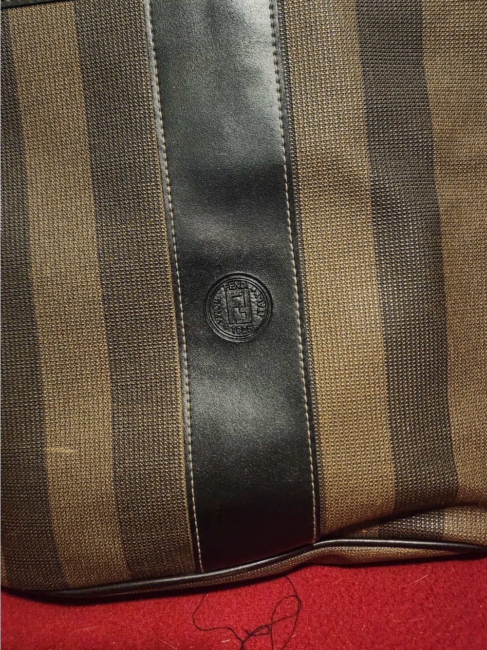 Fendi Brown and Black Striped Duffel with Center Leather Panel